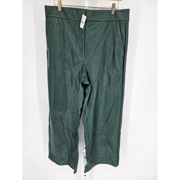 Ann Taylor Women's Green Wide Straight Leg Imitation Leather Pants Size 12 - Picture 1 of 4